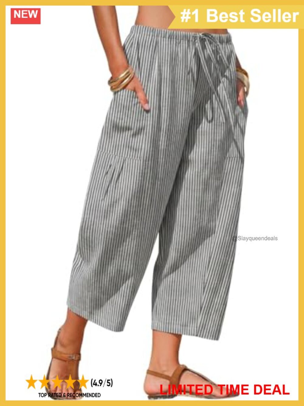 Faux Linen Cotton Blend Gingham Capri Pants Wide Leg Drawstring